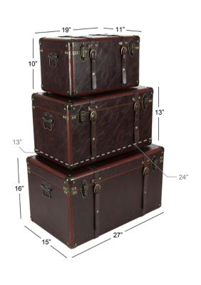 Traditional Faux Leather Trunk - Set of 3