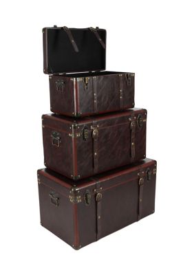 Traditional Faux Leather Trunk - Set of 3