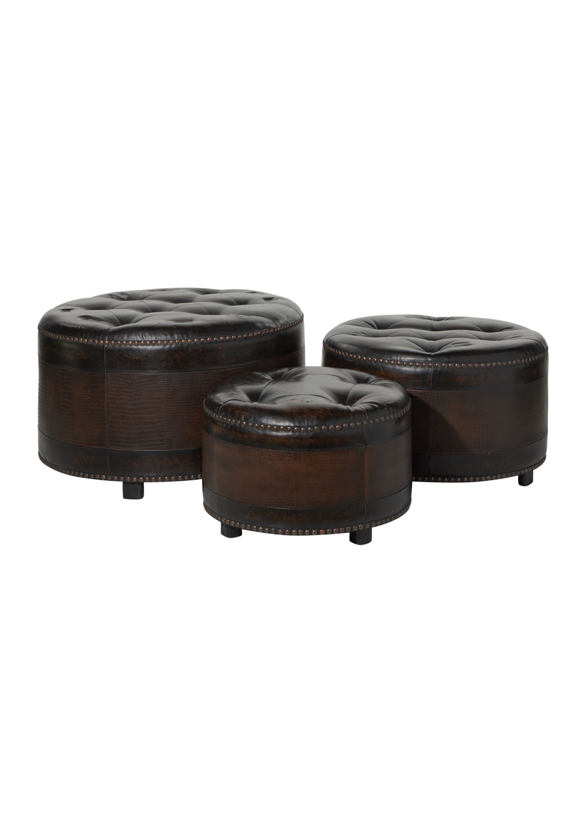 Traditional Wooden Storage Ottoman - Set of 3