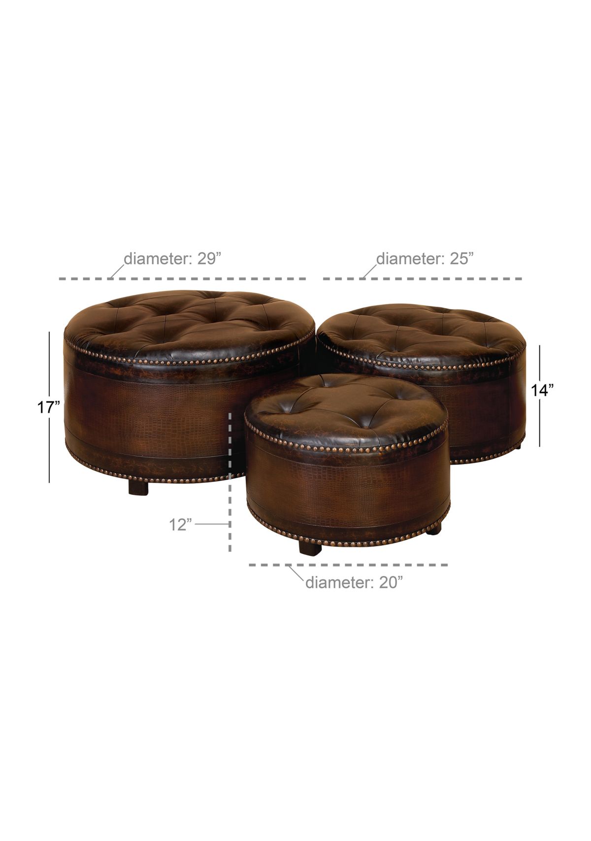 Traditional Wooden Storage Ottoman - Set of 3