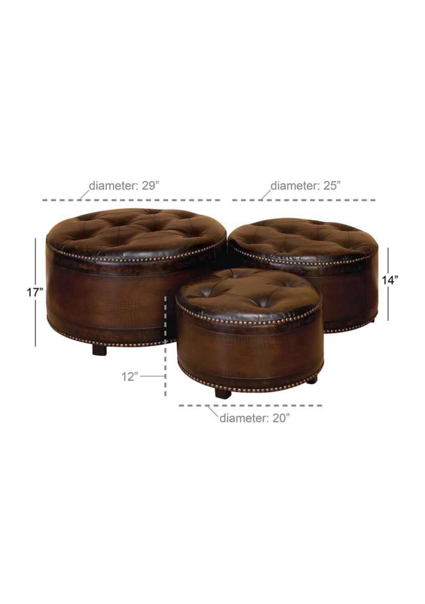 Traditional Wooden Storage Ottoman - Set of 3