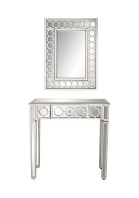 Glam Glass Console Table with Mirror - Set of 2