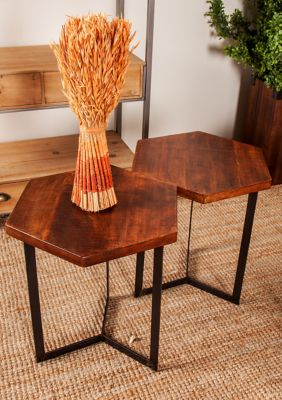 Industrial Mango Wood Accent Table - Set of 3