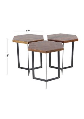 Industrial Mango Wood Accent Table - Set of 3