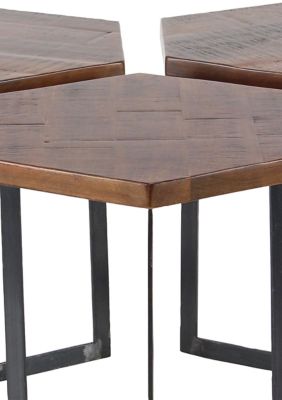 Industrial Mango Wood Accent Table - Set of 3