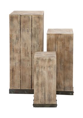 Rustic Wood Pedestal Table - Set of 3