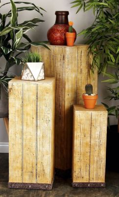 Rustic Wood Pedestal Table - Set of 3