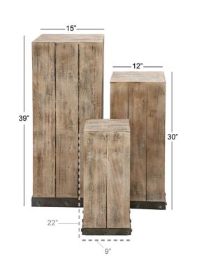 Rustic Wood Pedestal Table - Set of 3