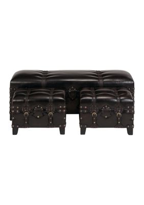 Traditional Faux Leather Storage Bench - Set of 3