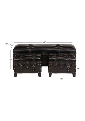 Traditional Faux Leather Storage Bench - Set of 3