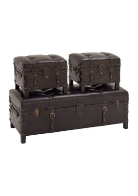 Traditional Faux Leather Storage Bench - Set of 3