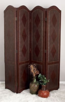 Traditional Faux Leather Room Divider Screen