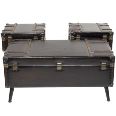 Traditional Faux Leather Coffee Table - Set of 3