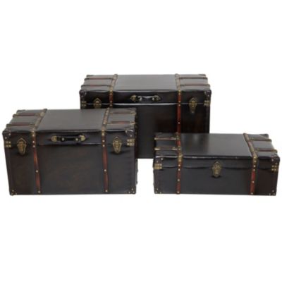 Traditional Faux Leather Trunk - Set of 3