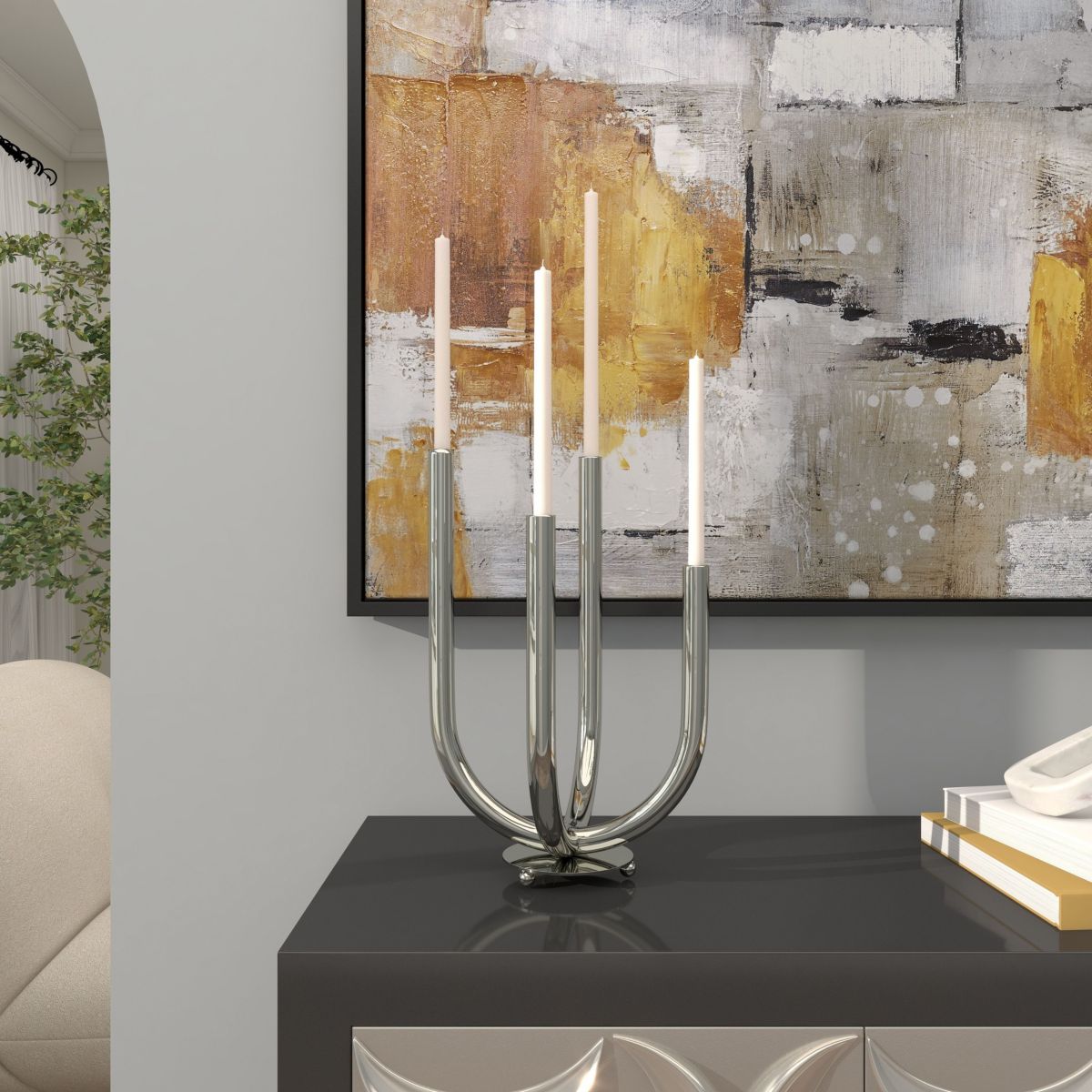 Contemporary Stainless Steel Candelabra
