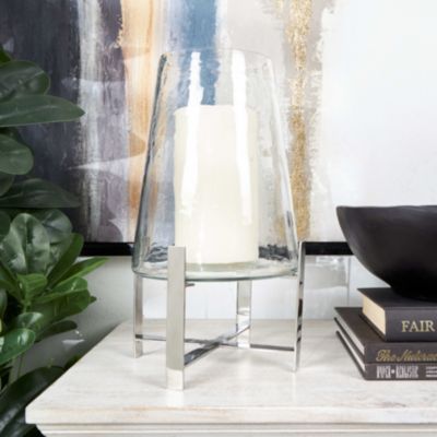 Contemporary Stainless Steel Metal Hurricane Lamp