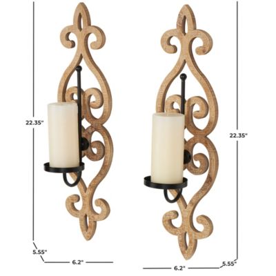 Traditional Wooden Wall Sconce - Set of 2