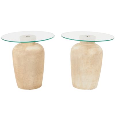 Monroe Lane Contemporary Magnesium Oxide Side End Accent Table with Tempered Glass Tabletop â Set of 2