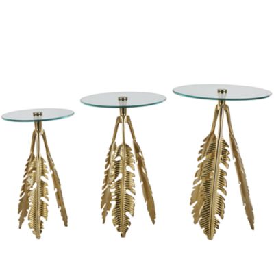 Monroe Lane Eclectic Aluminum Metal Side End Accent Table with Tripod Legs and Tempered Glass Top â Set of 3
