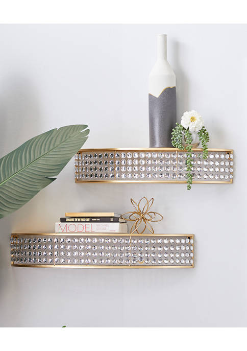 Gold Metal Contemporary Wall Shelves - Set of 2