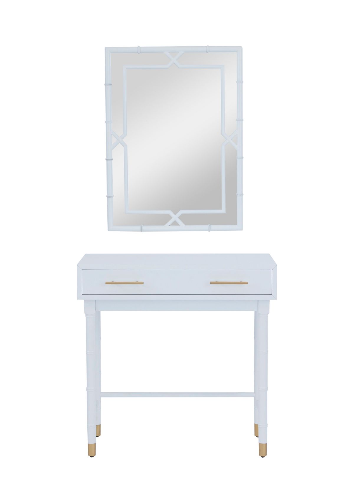 Traditional Wood Console Table with Mirror - Set of 2