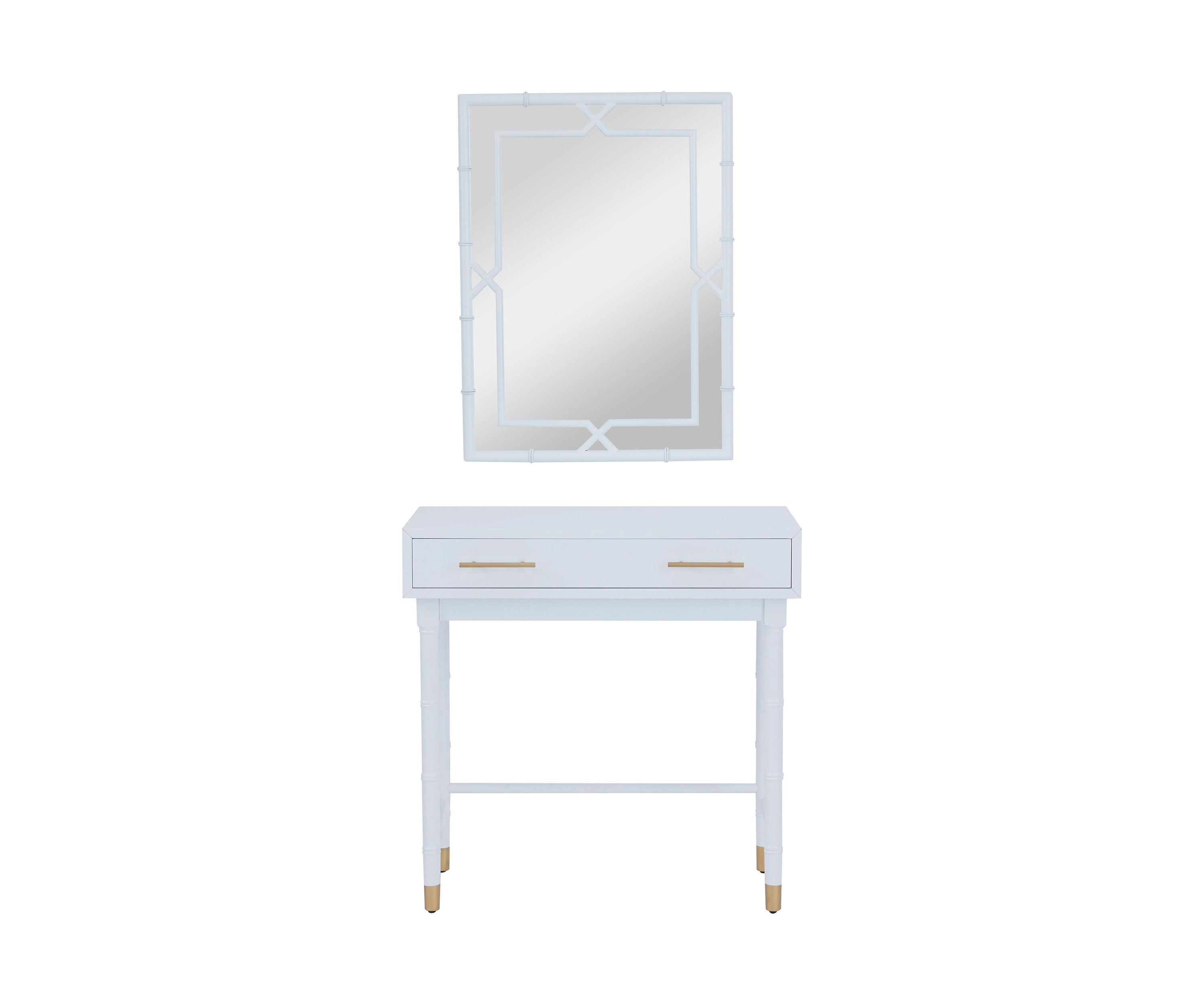 Traditional Wood Console Table with Mirror - Set of 2