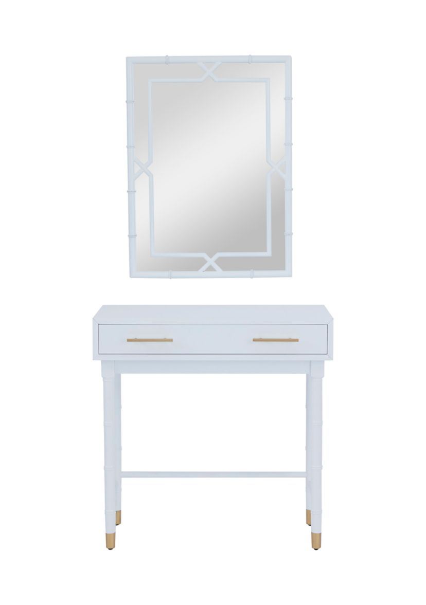 Traditional Wood Console Table with Mirror - Set of 2