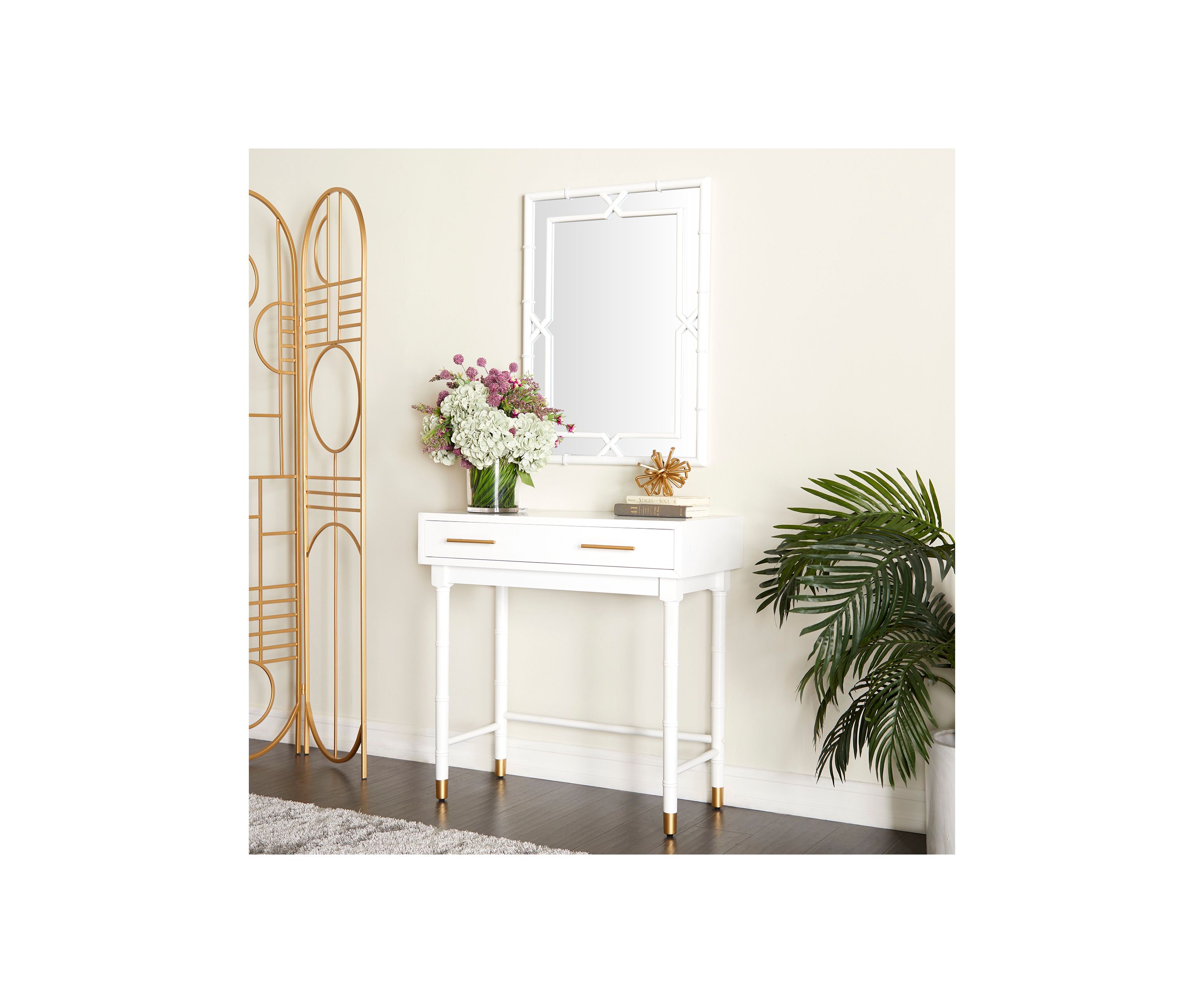 Traditional Wood Console Table with Mirror - Set of 2