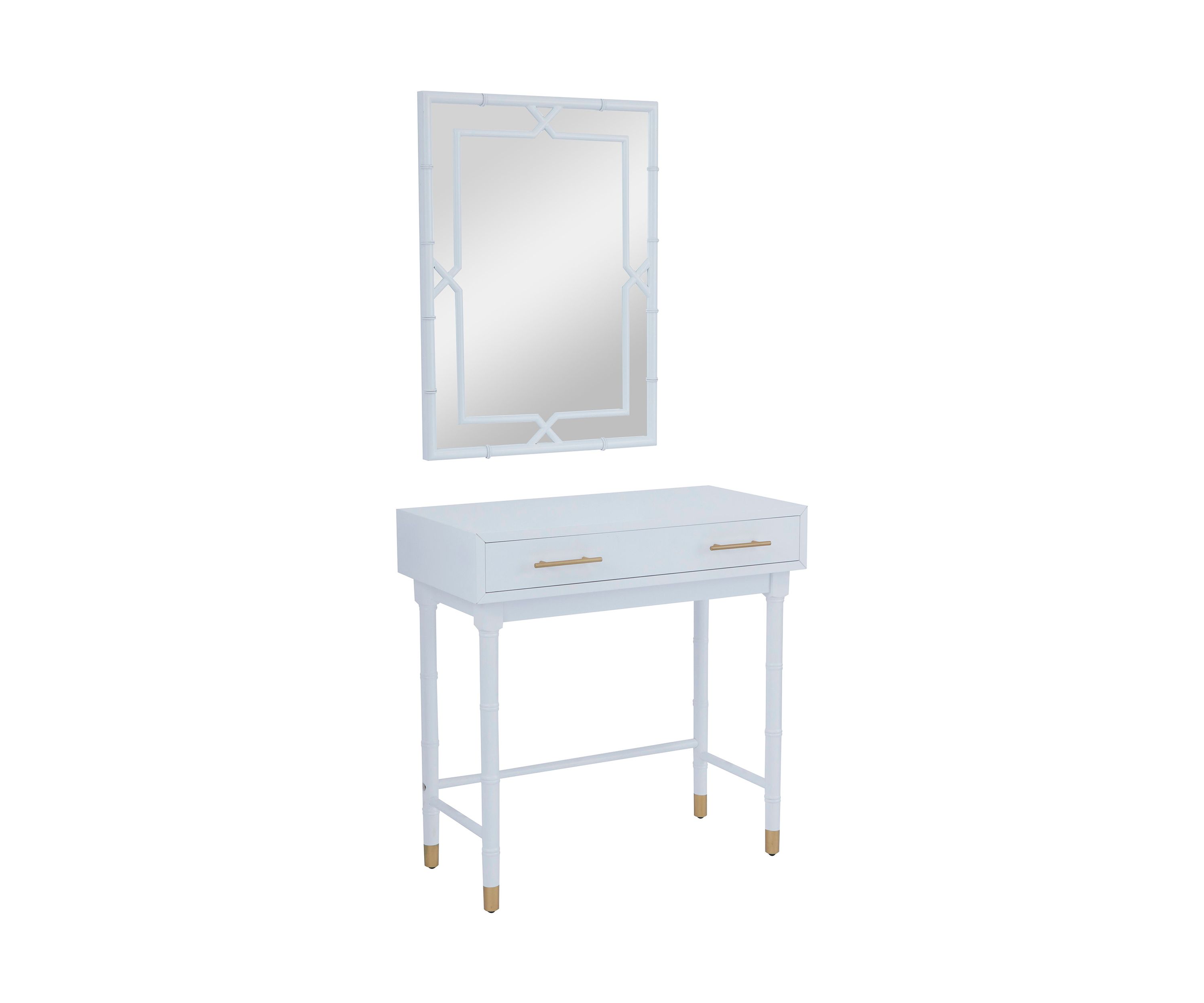 Traditional Wood Console Table with Mirror - Set of 2