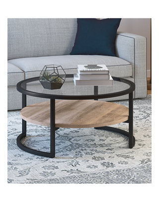 Blackened Bronze With Limed Oak Shelf, Large Round Coffee Table With Shelf