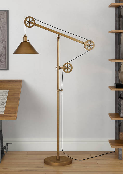 Descartes Floor Lamp In Antique Brass With Pulley System 