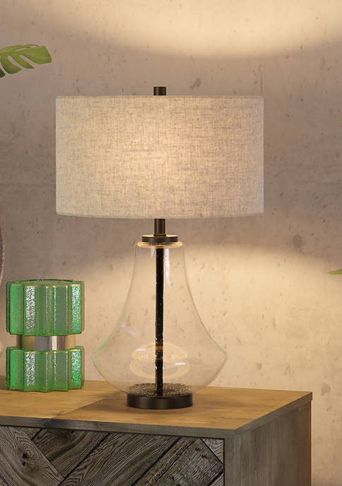 Lagos Table Lamp in Antique Bronze and Seeded Glass With Flax Shade