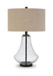 Lagos Table Lamp in Antique Bronze and Seeded Glass With Flax Shade