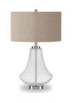 Lagos Table Lamp In Polished Nickel And Seeded Glass With Linen Shade
