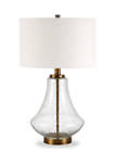 Lagos Table Lamp in Brushed Brass and Seeded Glass With Flax Shade