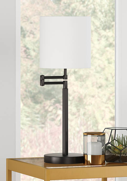 Moby Swing Arm Blackened Bronze Table Lamp with Drum Shade