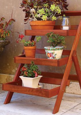 Malibu Outdoor Three-Layer Wood Garden Plant Stand