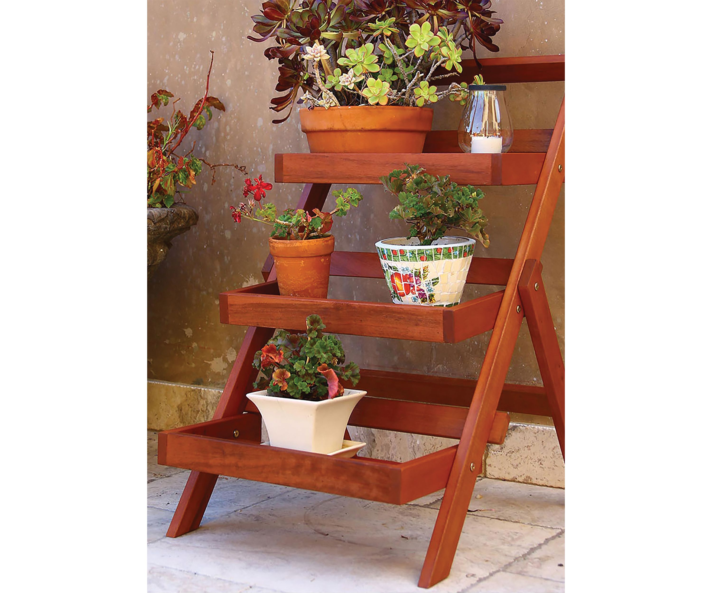Malibu Outdoor Three-Layer Wood Garden Plant Stand
