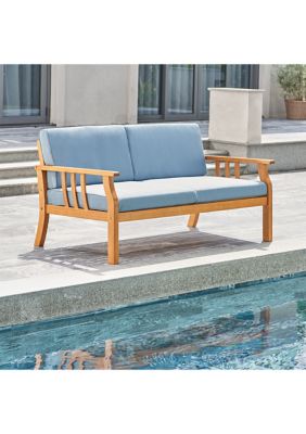 Kapalua Honey Nautical Eucalyptus Wooden Outdoor Sofa Bench with Cushion