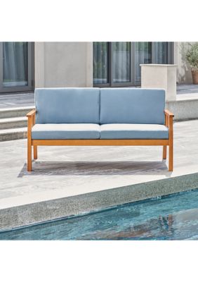 Kapalua Honey Nautical Eucalyptus Wooden Outdoor Sofa Bench with Cushion