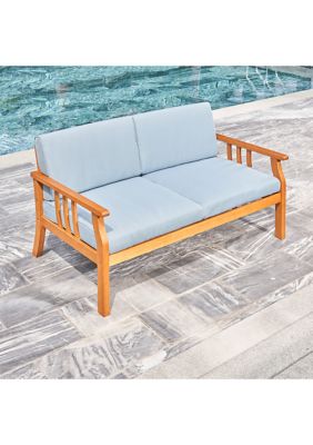 Kapalua Honey Nautical Eucalyptus Wooden Outdoor Sofa Bench with Cushion