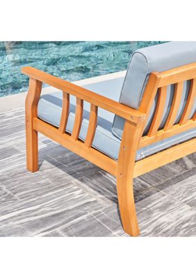 Kapalua Honey Nautical Eucalyptus Wooden Outdoor Sofa Bench with Cushion