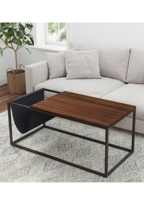 Riley Indoor  Walnut Sofa Table with Metal Frame and Canvas Hanger
