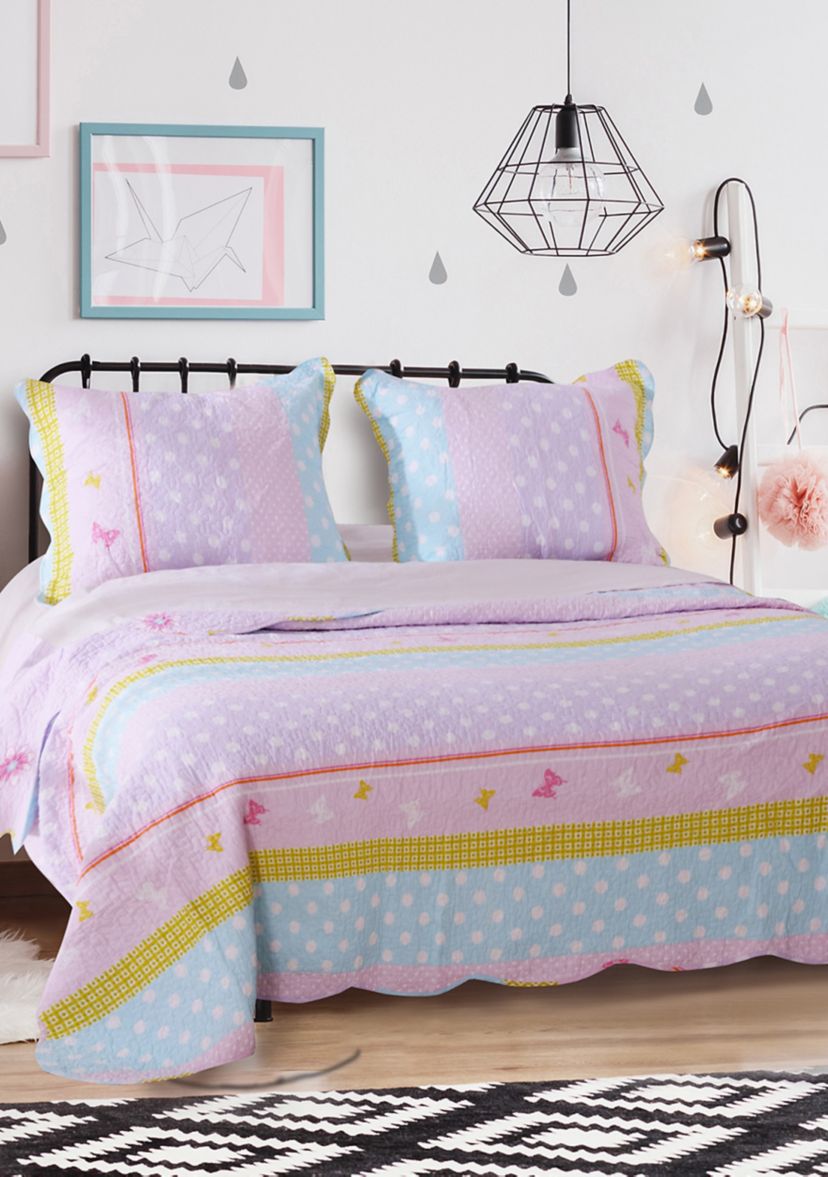 Polka Dot Stripe Quilt and Pillow Sham Set