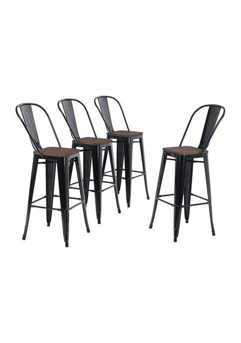 Bar Stools With Wooden Seat, 24 Inch Metal Bar Stools With Back Set Of 4