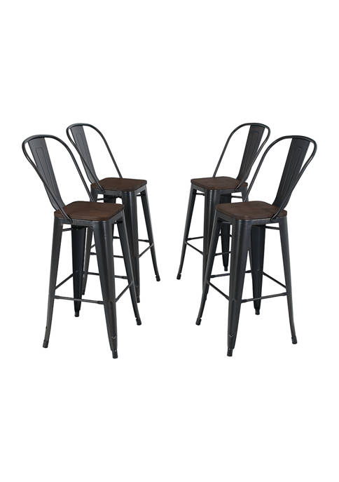 Bar Stools With Wooden Seat, Matte Black Metal Bar Stools 30 Inch