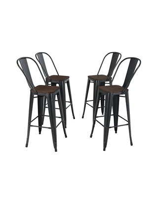 Bar Stools With Wooden Seat, 30 Inch High Back Bar Stools