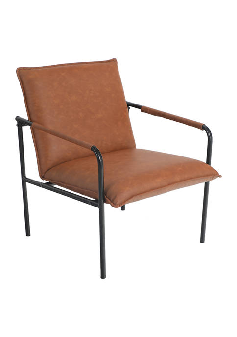 PHI VILLA Steel Frame Leather Accent Chair with