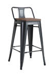 26 Inch Counter Height Bar Stools with Wooden Seat and Back, Set of 4
