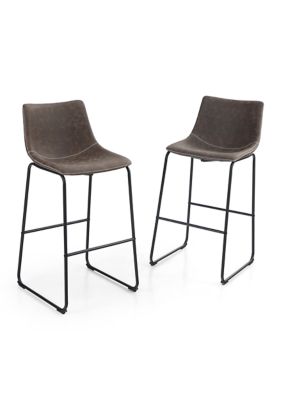 Square PU Leather Counter Brown Bar Stools, Set of 2